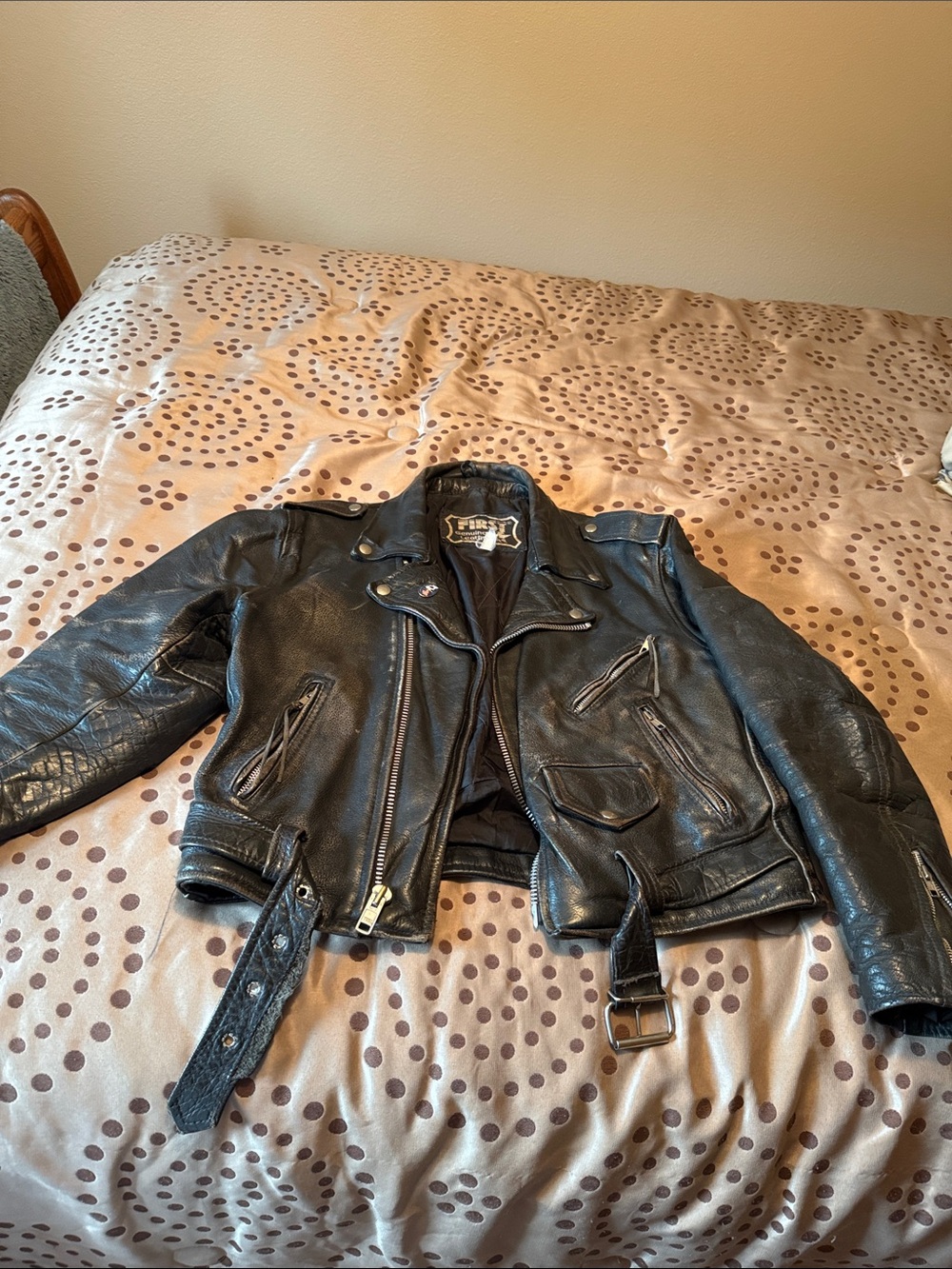 Vintage Black Leather Biker Jacket with Belt